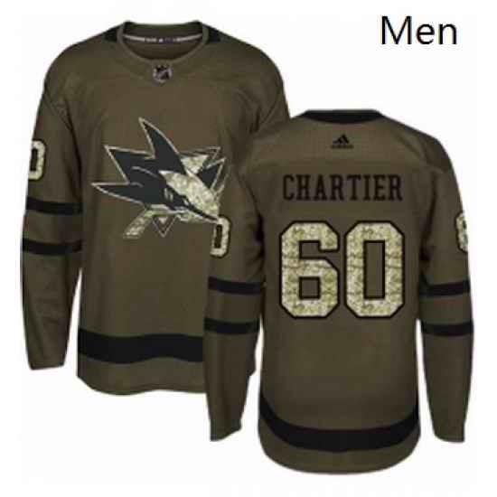 Mens Adidas San Jose Sharks 60 Rourke Chartier Authentic Green Salute to Service NHL Jersey